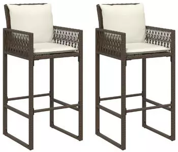 vidaXL Garten-Barhocker mit Kissen 2er-Set Poly Rattan Braun (368706)