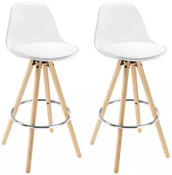 Woltu Barhocker Kunstleder mit Rückenlehne & Fußstütze, 2er-Set, Weiß