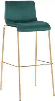 CLP Hoover Barhocker Samtbezug Vierfu&szlig;gestell Gold-Optik, Gr&uuml;n