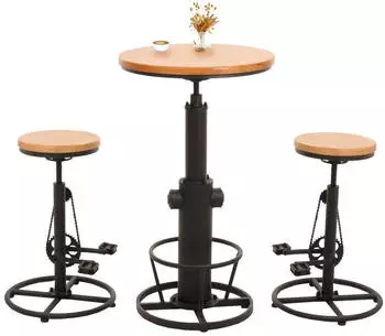 MCW N20 Bartisch-Set mit 2 Barhockern, Kiefernholz, h&ouml;henverstellbar (93544)