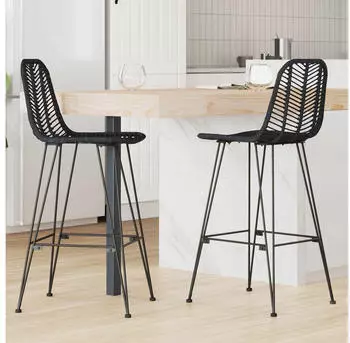 vidaXL Barhocker 2er-Set Rattan und Eisen Schwarz 44,5x53x111cm (42011549)