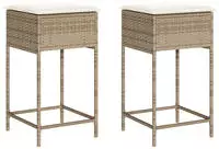 vidaXL Garten-Barhocker mit Kissen 2 Stk. Beige Poly Rattan