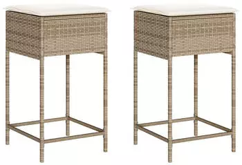 vidaXL Garten-Barhocker mit Kissen 2er-Set Poly Rattan Beige (368321)