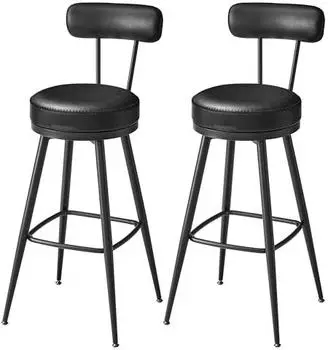Vasagle EKHO Barhocker 2er Set, 360° drehbar, Kunstleder, 76cm, tintenschwarz (LBC889B01)