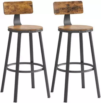 Vasagle Barhocker 2er-Set, mit R&uuml;ckenlehne, Stahlrahmen, 73,5cm Sitzh&ouml;he, Industriestil, Rustikales Braun & Schwarz (LBC026B01V1)