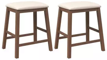 vidaXL Barhocker mit Kissen 2er-Set, Braun, Massivholz Gummibaum (4102576)