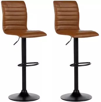 Beliani Lucerne II 2er-Set Barhocker Kunstleder höhenverstellbar drehbar, Braun/Schwarz