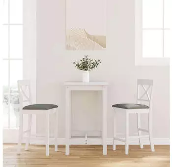 vidaXL Barhocker mit Kissen 2er-Set, Wei&szlig;, Massivholz Gummibaum (4102551)
