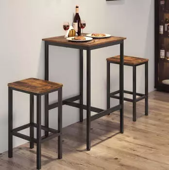 Vasagle Bartisch-Set 3-teilig, 60x60x90cm, Holz/Metall, Vintagebraun-Schwarz