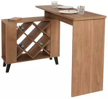 MCW MCW-M45 Bartisch mit Weinregal, Holz, braun, 93x120x98cm (92426)