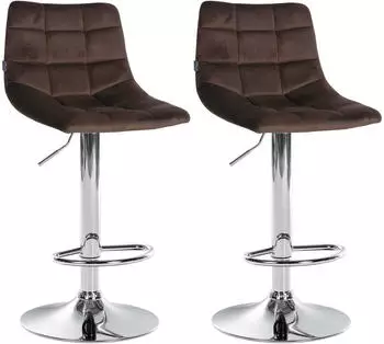 CLP Jerry Barhocker 2er-Set, Samt, h&ouml;henverstellbar, drehbar, Braun/Chrom