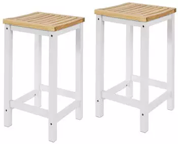 SoBuy FST29-WN 2er-Set Hocker Holz Wei&szlig;/Natur (FST29-WNx2)