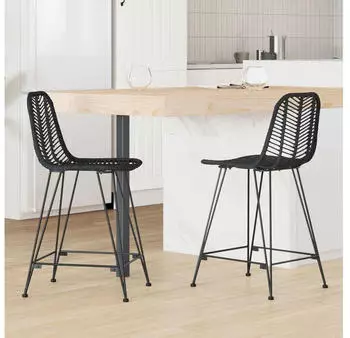 vidaXL Barhocker Rattan & Eisen, Schwarz, 2er-Set (44,5x54,5x97,5cm)