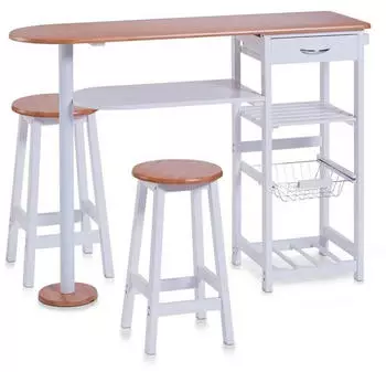 Zeller K&uuml;chenbar mit 2 Barhockern, MDF, wei&szlig;/Bambus-Dekor (13776)