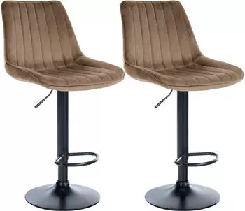 CLP Barhocker Toni Samt, h&ouml;henverstellbar, Metallgestell, braun (2er Set)