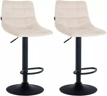 CLP Jerry Barhocker 2er-Set, Samt, h&ouml;henverstellbar, 360&deg; drehbar, Creme/Schwarz