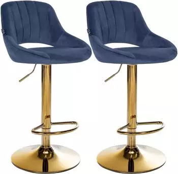 CLP Milet Barhocker 2er-Set, Samtbezug, h&ouml;henverstellbar, drehbar, blau (327807)