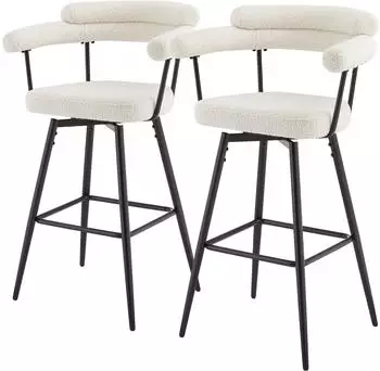 ML-Design Barhocker 2er Set Teddy-Stoff Beige 76cm 360&deg; drehbar mit Armlehne (4064649257931)