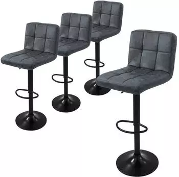 ML-Design Barhocker 4er-Set Kunstleder Anthrazit h&ouml;henverstellbar mit R&uuml;ckenlehne (490011564)