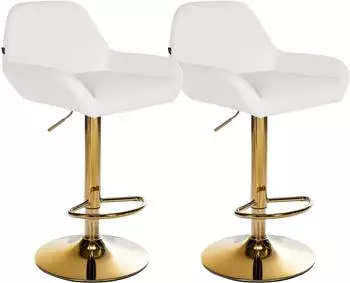 CLP Braga Barhocker 2er-Set, Kunstleder, wei&szlig;, Gold-Gestell, h&ouml;henverstellbar (325449)