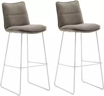 MCA Furniture Hampton Barhocker 2er-Set, Chenille cappuccino, Edelstahl geb&uuml;rstet