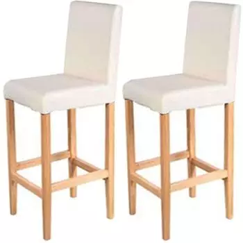Mendler Vicenza Barhocker 2er-Set, Holz & Leder, creme (7932)