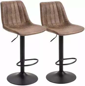 HomCom Barhocker 2er-Set, h&ouml;henverstellbar, 360&deg; drehbar, Mikrofaser, Braun (835-228)