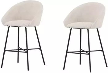 Venture Home Barhocker-Set 2er Velvet, Teddystoff Wei&szlig;, schwarzer Stahlrahmen (002615041622)