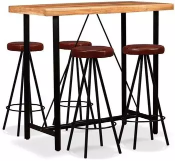 vidaXL Bar-Set 5-tlg. Akazien-Massivholz und Echtleder, braun (275130)