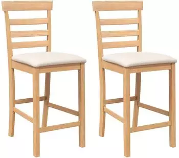 vidaXL Barhocker mit Kissen, Massives Kautschukholz, Natur, 2er-Set (4102539)