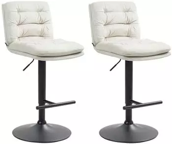 CLP Damar Barhocker 2er-Set, Samt, h&ouml;henverstellbar, creme/schwarz (325661)