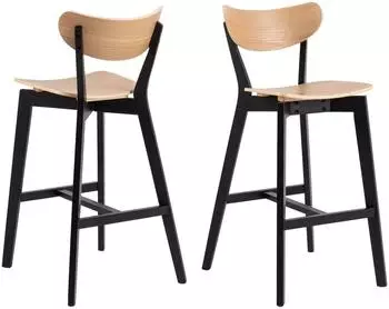 Actona Roxby Barhocker, Eichenfurnier-Sitz, schwarze Holzbeine, 2er-Set