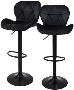ML-Design Barhocker 2er-Set, Samt, schwarz, höhenverstellbar 59-79cm, 360° drehbar