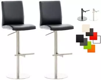 CLP Cadiz 2er-Set Barhocker Kunstleder, h&ouml;henverstellbar, 360&deg; drehbar, schwarz/Edelstahl
