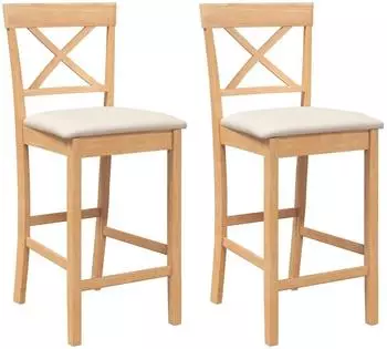 vidaXL Barhocker mit Kissen, Gummibaumholz, natur, 2er-Set (4102549)