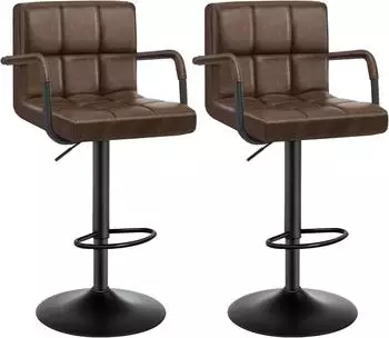 Woltu Barhocker mit Rückenlehne, höhenverstellbar drehbar, Kunstleder, dunkelbraun, 2er-Set (BH113dbr-2)