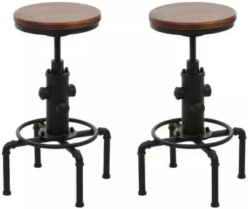 MCW Barhocker N23 2er-Set, höhenverstellbar drehbar, Industrial, Massivholz, braun (800000861937)