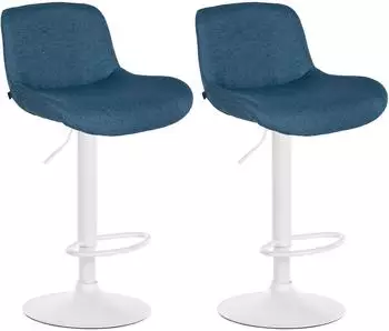 CLP Solon 2er-Set Barhocker, Stoff, wei&szlig;/blau, h&ouml;henverstellbar