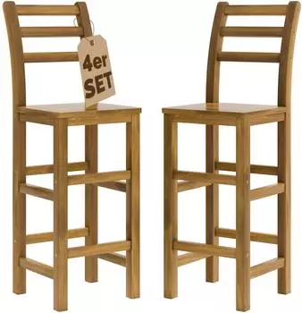 Casaria Barhocker 4er-Set mit Lehne, Akazie massiv, 75cm Sitzh&ouml;he (991777)
