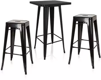 HJH Office Vantaggio Set Barstuhl (2er-Set) + Bartisch, Industrial Design, stapelbar, schwarz