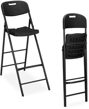Relaxdays Barhocker klappbar mit Lehne, 2er Set, Kunststoff & Stahl, schwarz (10049605_46)