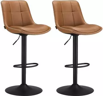 Vasagle Barhocker 2er-Set, h&ouml;henverstellbar, drehbar, mit R&uuml;ckenlehne, karamellbraun
