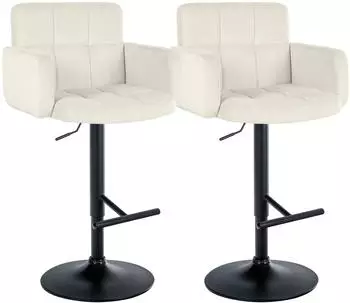 CLP Barhocker Los Angeles 2er-Set, Samt, h&ouml;henverstellbar, drehbar, creme/schwarz