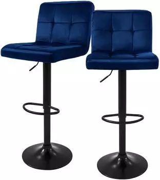 ML-Design Barhocker 2er Set, Samt, blau, h&ouml;henverstellbar 63-83cm, 360&deg; drehbar