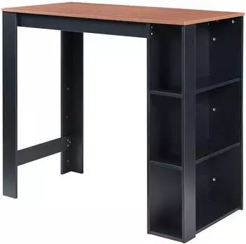 en.casa Danderyd Bartisch mit 3 Ablagef&auml;chern, schwarz/Walnussoptik, 120x60x106cm