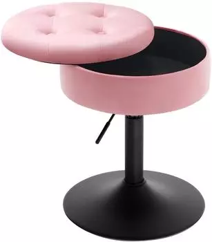 Woltu Schminkhocker mit Stauraum, h&ouml;henverstellbar 49-64cm, 360&deg; drehbar, Samt, rosa (W0ATT0366-1)