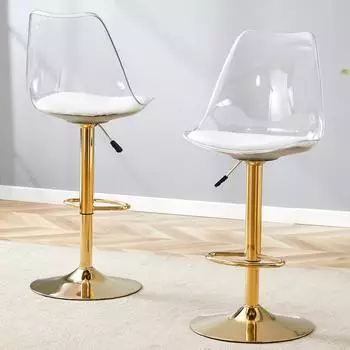 Stilvora Barhocker 2er-Set h&ouml;henverstellbar, 360&deg; drehbar, transparent/gold (QTEKGL4300X)