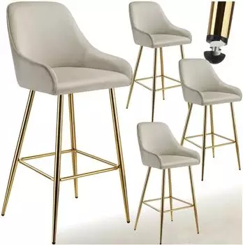 TecTake Barstuhl Avane gepolstert, Samtoptik, creme/gold (4er-Set)
