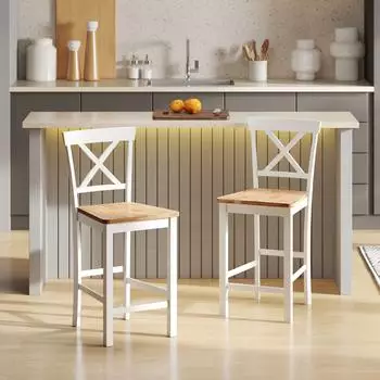 HomCom Barhocker 2er Set mit Rückenlehne und Fußstütze, Eiche (83A-286V90ND)