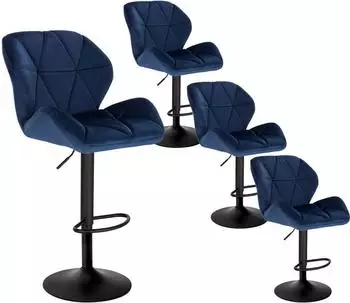 Woltu Barhocker 4er Set höhenverstellbar drehbar, Samt, blau (BH139bl-4)